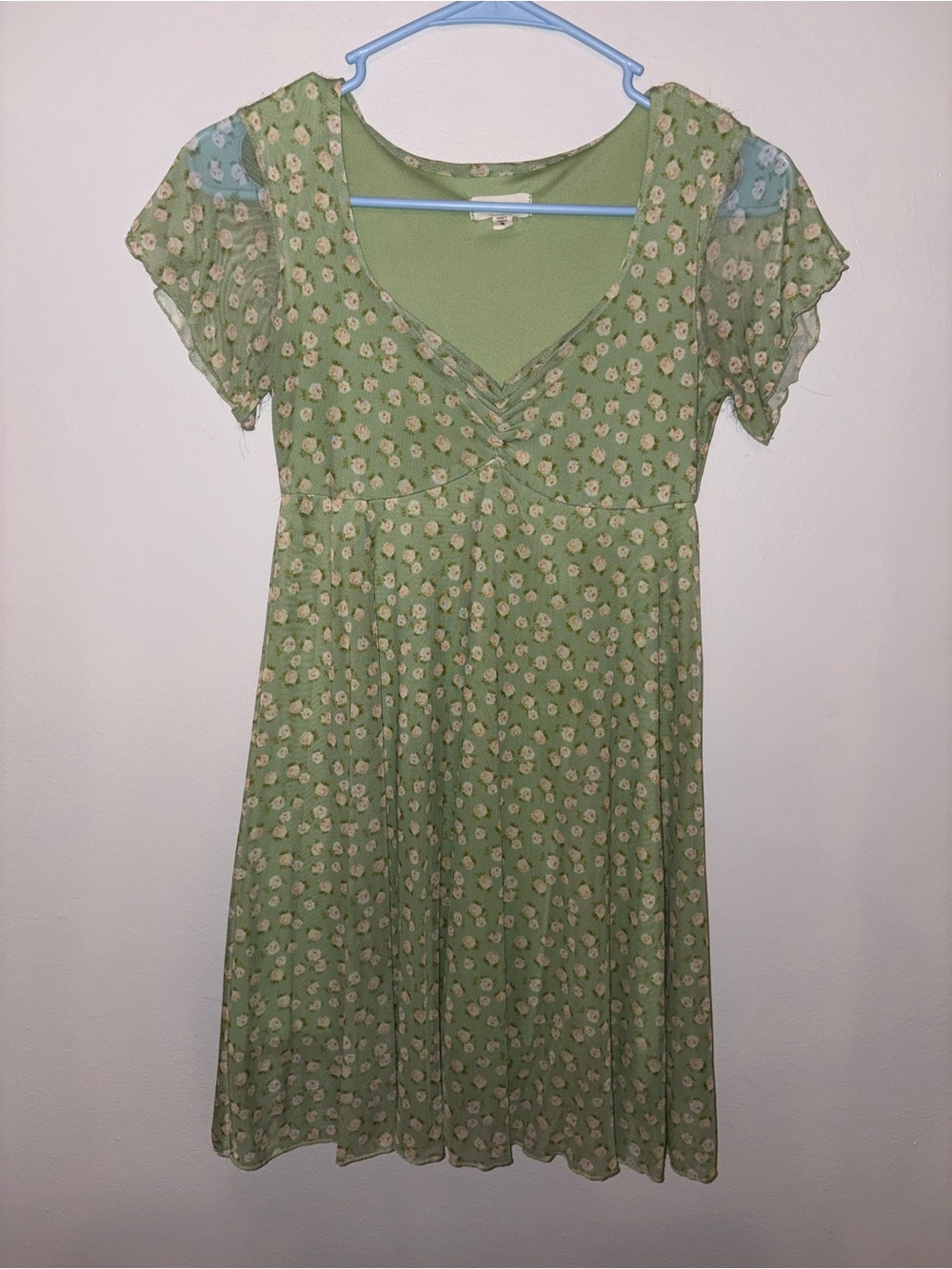 See You Monday Light Green Floral Trim Top